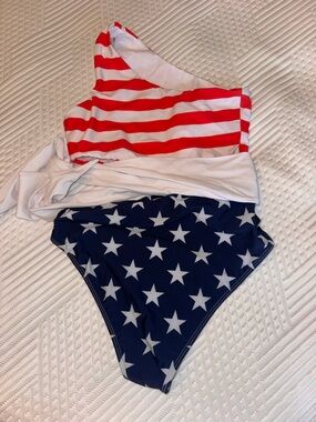 Beach Riot White & Navy Star Print Bikini Bottoms